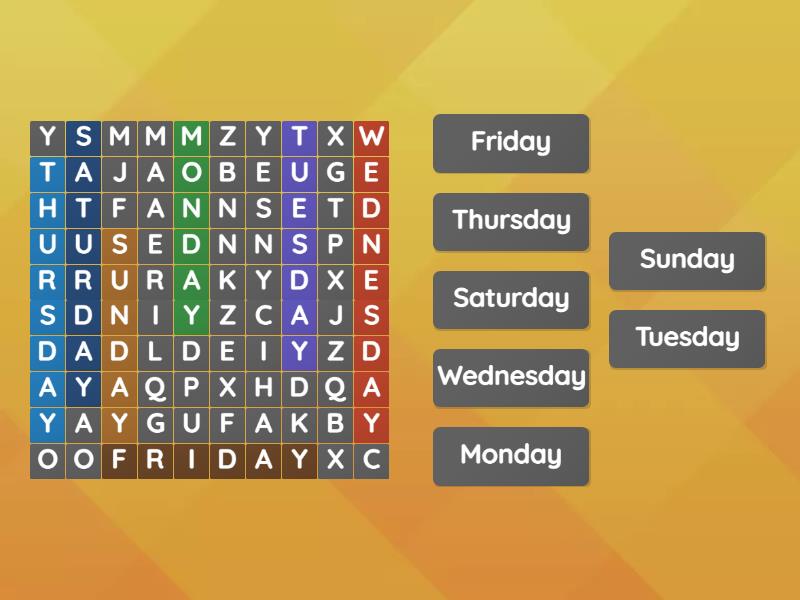 Unit Word Search Days Of The Week Wordsearch