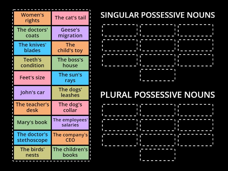 Singular And Plural Possessive Nouns Ordenar Por Grupo