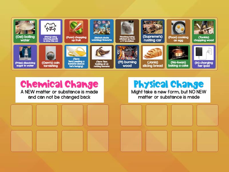 Y7 5 4 Chemical Reaction Vs Physical Change Group Sort