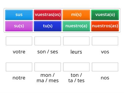 Entrenamiento_Los posesivos. Asócialos a su traducción en francés.