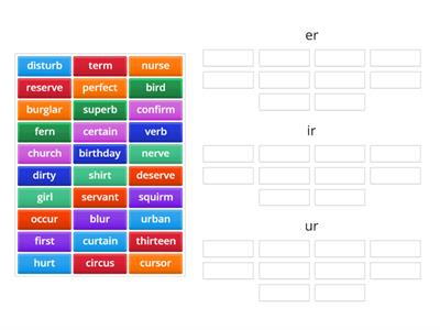 LIfTT Sorting task /er/ <er> <ir> <ur>