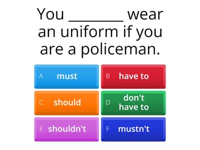 Must/mustn't/have to/don't have to/should/shouldn't 
