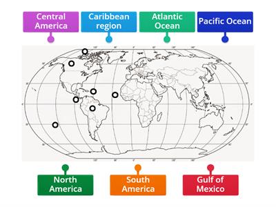 Landmasses and water bodies around the Caribbean