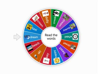 word reading /ee/ sound (e ee ea i y ey)