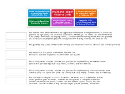 Match the SCBC Infant and Toddler Specialist Network resource to the correct description