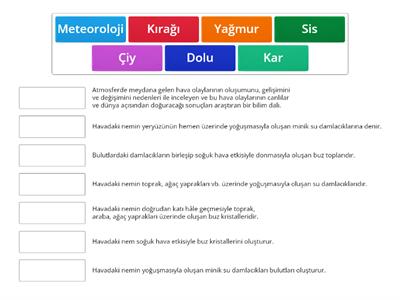 Hava Olayları Eşleştirme 8. sınıf