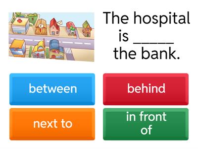 Prepositions of place-behind, next to, in front of, between