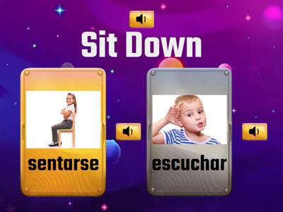 Instructions (sit down, stand up, listen, silent please)