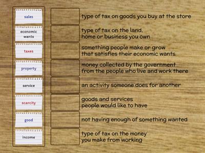 2nd grade Economics Matching Game