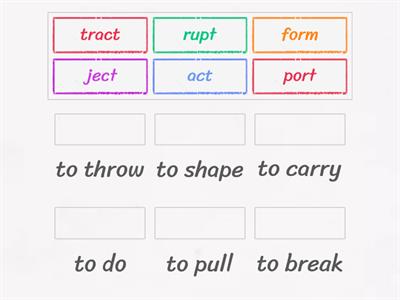 Word Root Matchup (port ject tract rupt form act)