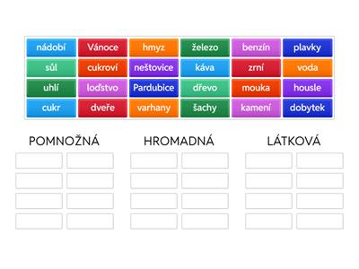 Podstatná jména pomnožná, hromadná, látková