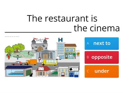 prepositions of place + places in town