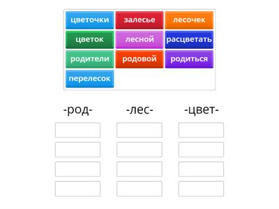 Распределите по группам слова, относящиеся к каждому корню