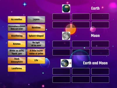 Comparing the Earth & Moon Group Sort (5th Grade Science)