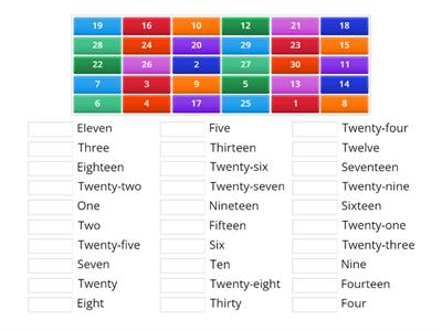 Number Match Number to Word 1-30