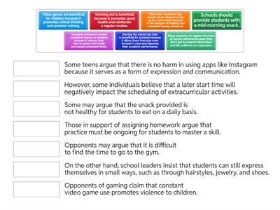 Matching Counter arguments and Claims 