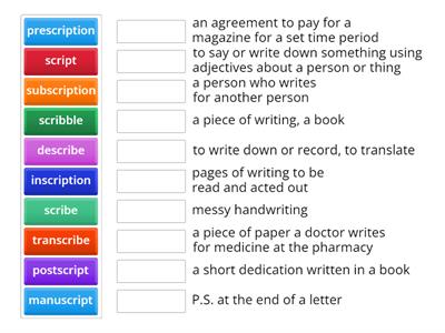 Root word "scrib/script" practice