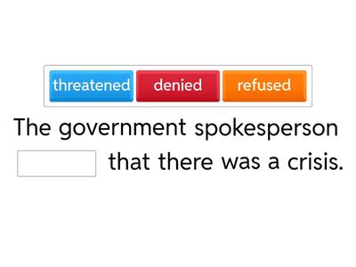Reporting verbs-warn,advise,announce,remind,accept,persuade,confirm,deny,tell,answer