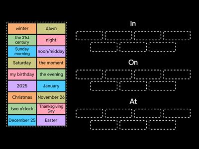 Prepositions of time: In, On, At