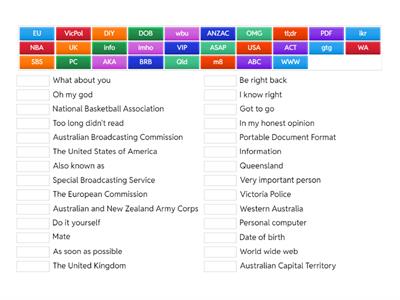 EF Unit 1A-C - Australian Abbreviation Quiz 