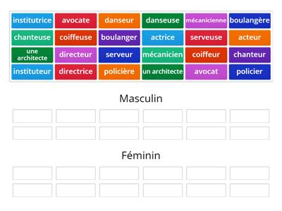 Les métiers au masculin et féminin A1 Fle