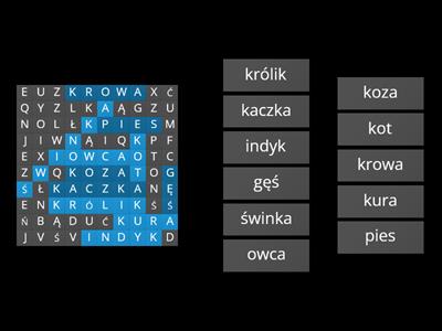 Zwierzęta w gospodarstwie - wykreślanka