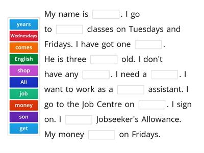 ESOL Jobseeker's cloze Pre-entry