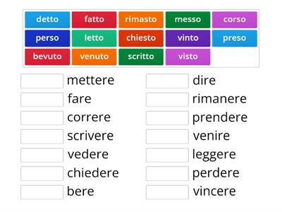 Match up: Participi passati irregolari