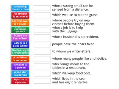 Defining relative clauses match up