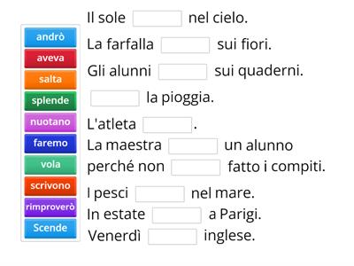 I VERBI: completa le frasi