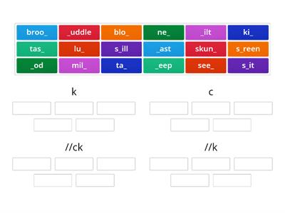 Spelling (k) through k, c //ck, k