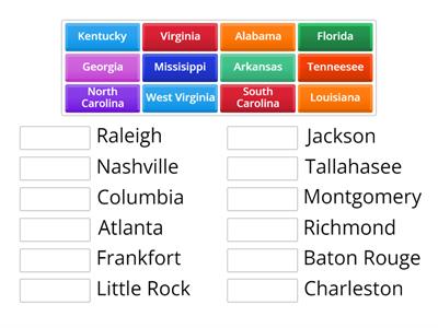 Southeast Region State Capitals Match Up