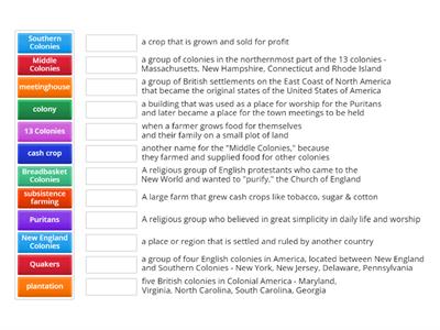 Colonial Regions - Vocabulary