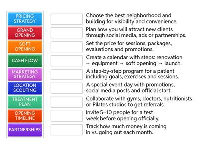 MATCH THE TERM TO THE PLAN – Physical Therapy Clinic Edition