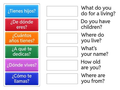 Beginner Spanish Introductions Match Up