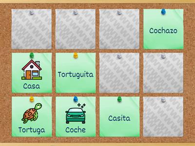 Encuentra las parejas de estas palabras con sus aumentativos y diminutivos