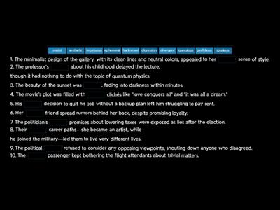 12th grade Tier 2 words- use words in a sentence