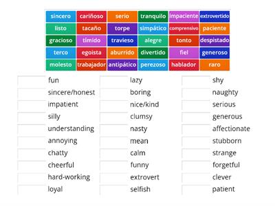 Personality adjectives