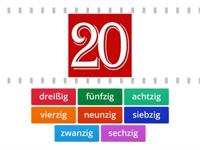 Zahlen 10, 20, 30, 40, 50, 60, 70, 80, 90