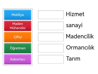 Meslekler ve Ekonomik Faaliyet Alanları- Etkinlikte meslekler ve ekonomik faailiyetleri eşleştiriniz.