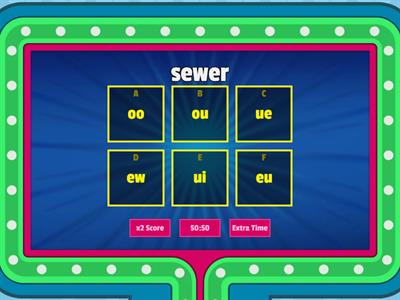 /oo/ oo, ou, ue, ew, ui, eu