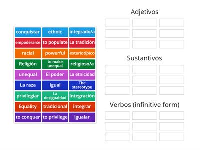 Sustantivos, adjetivos y verbos en el vocabulario de diversidad