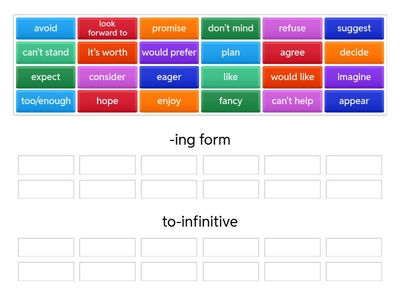 ing form/  to-infinitive