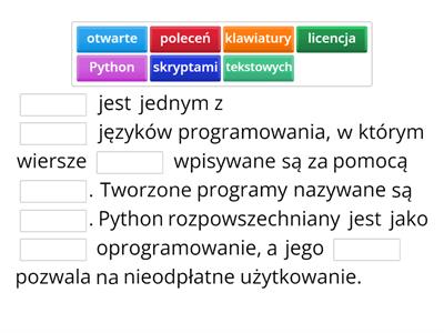 Python - uzupełnij zdania. Wybierz odpowiednie wyrazy.