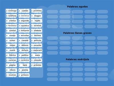 Palabras: agudas, graves-llanas, esdrújulas