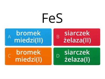 Test: Sole wzory i nazwy. Dopasuj prawidłową nazwę do wzoru soli. JEDNA odpowiedź jest prawidłowa.