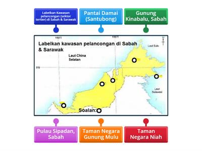 T3  Bab 7.7  Taburan Kegiatan Ekonomi Utama di Malaysia (Labelkan kawasan pelancongan di Sabah dan Sarawak)