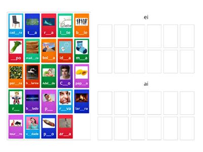 Escolhe o ditongo (ei / ai) que completa cada palavra. 