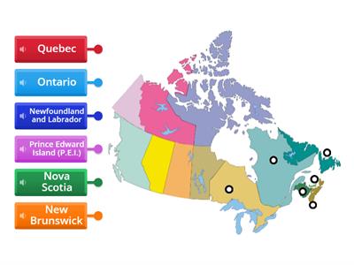 Label a map of the Eastern Canadian provinces