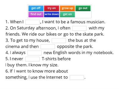 Eyes open 2 unit 6 phrasal verbs